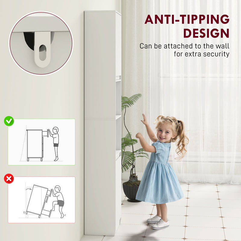 Slim Freestanding Bathroom Storage Cabinet With Adjustable Shelves For Small Spaces, White