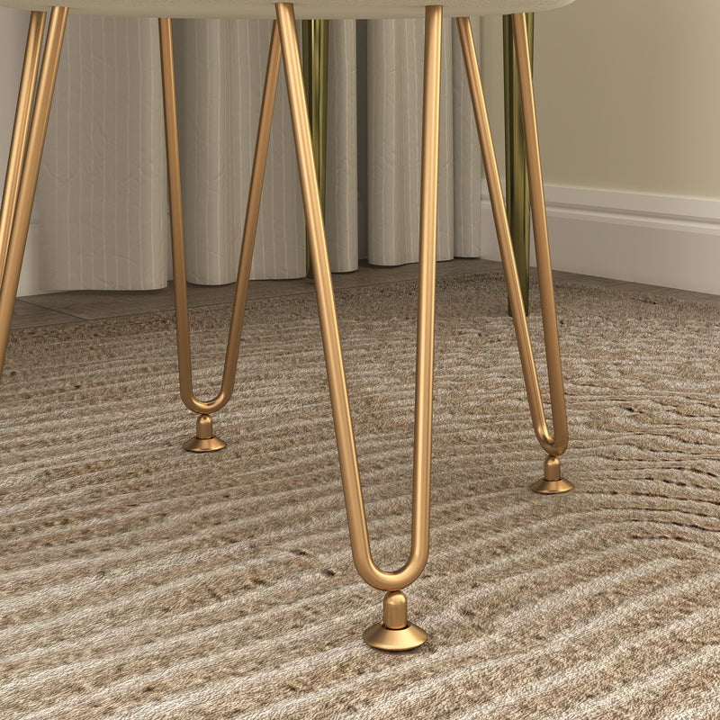 Round Storage Ottoman Footstool Cream White With Gold Hairpin Legs 5L Velvet Feel by HOMCOM