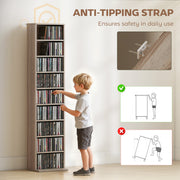 Narrow Wooden CD Storage Tower With Adjustable Shelves For Home Office Natural AOSOM