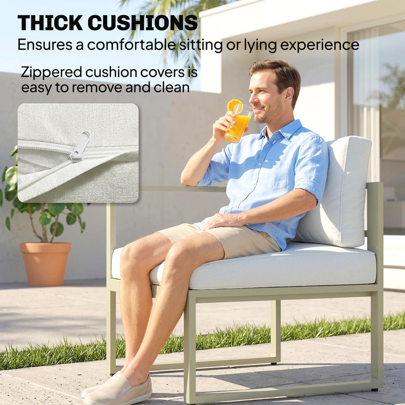 Garden Sofa Set with Daybed and Coffee Table for Flexible Outdoor Lounging, Cream White & Rose Gold Outsunny