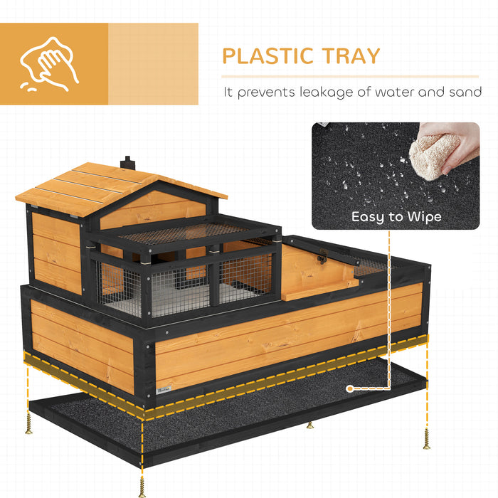 Wooden Tortoise House with Balcony Tray and Roof for Indoor and Outdoor Yellow by PawHut