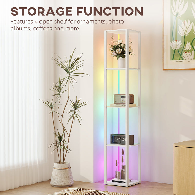 Modern LED Floor Lamp With Shelves And Remote Control Ideal For Living Room Or Office White