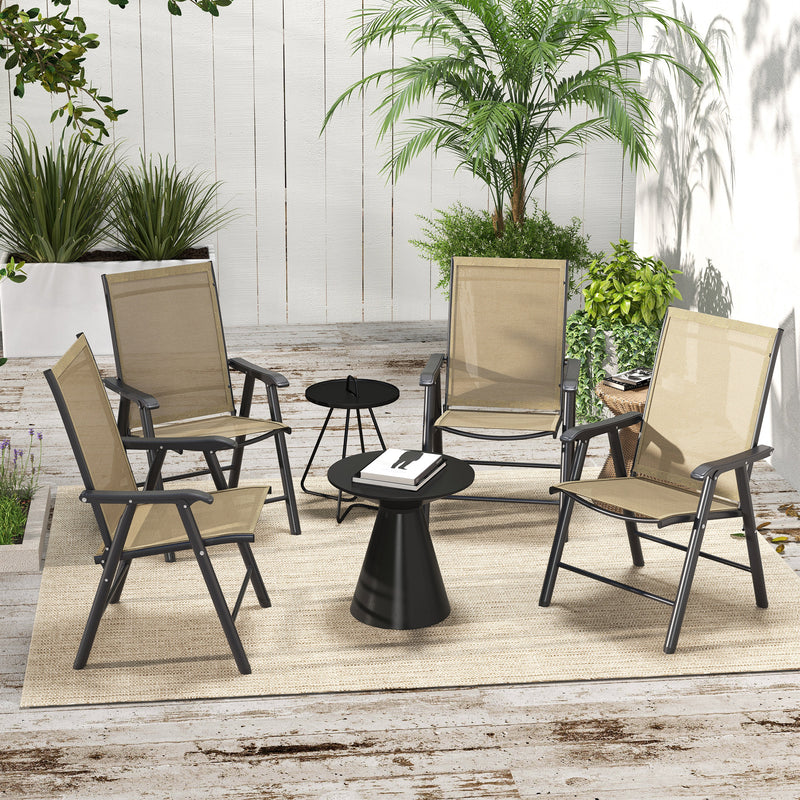 Set of 4 Foldable Metal Garden Chairs Light Brown Outdoor Dining Seats by Outsunny