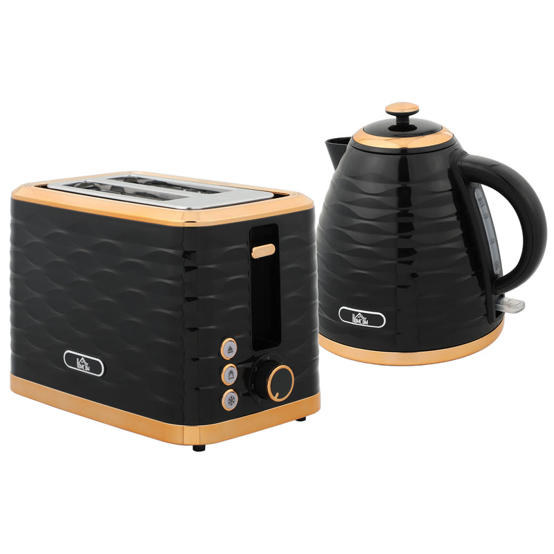 Black 3000W 1.7L Fast Boil Kettle and 2 Slice Toaster Set with 7 Browning Levels