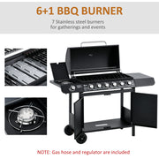 6 Burner Gas BBQ Grill with Side Burner - Thermometer and Storage Shelf for Outdoor Cooking Grey Outsunny