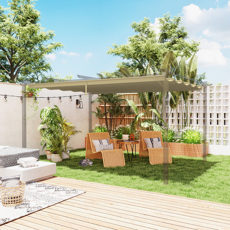 Retractable Pergola Shade Cover Replacement Canopy for 4 x 3m Pergola Tan by Outsunny