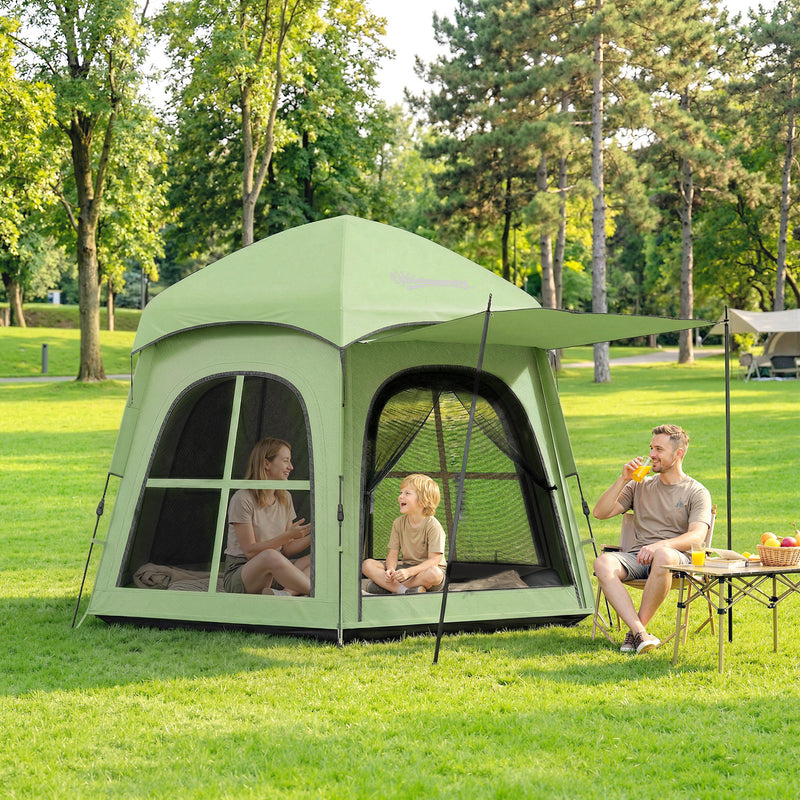 Pop Up Family Tent for Quick Camping Shelter with Blackout Lining and UV Protection Green