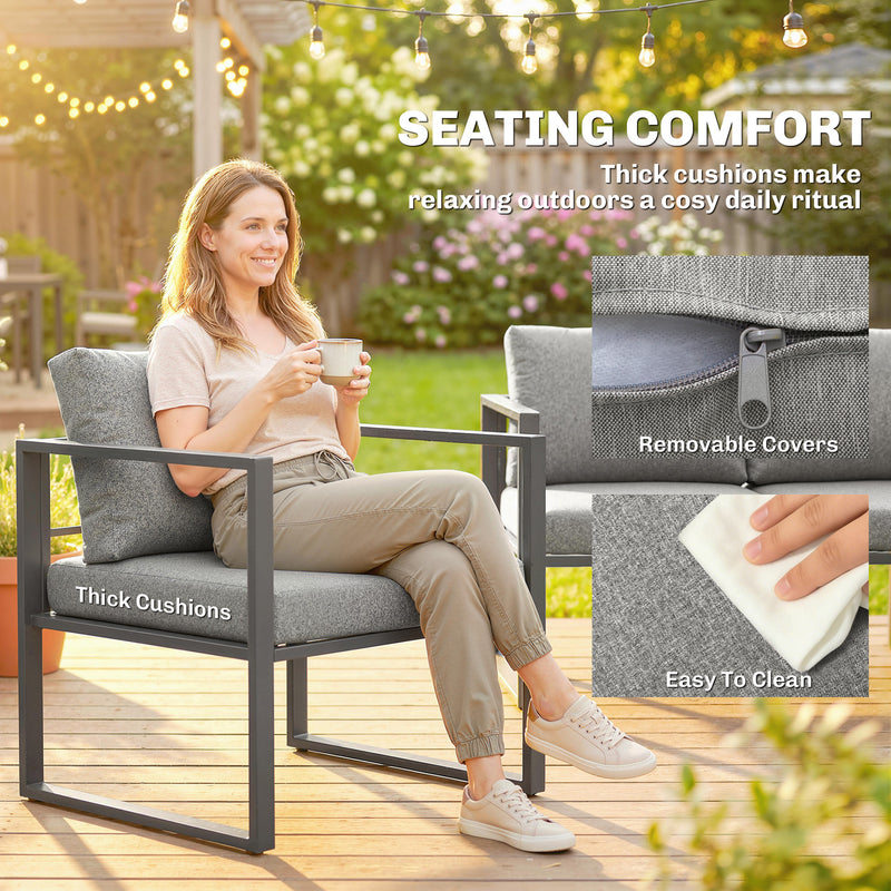 Garden Furniture Set with Cushions and Rust Resistant Frame for Relaxing Outdoors, Dark Grey