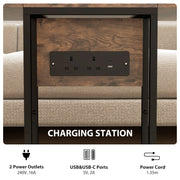 C Shaped Side Table with Foldable Top and USB Charging Station Ideal for Small Spaces Rustic Brown