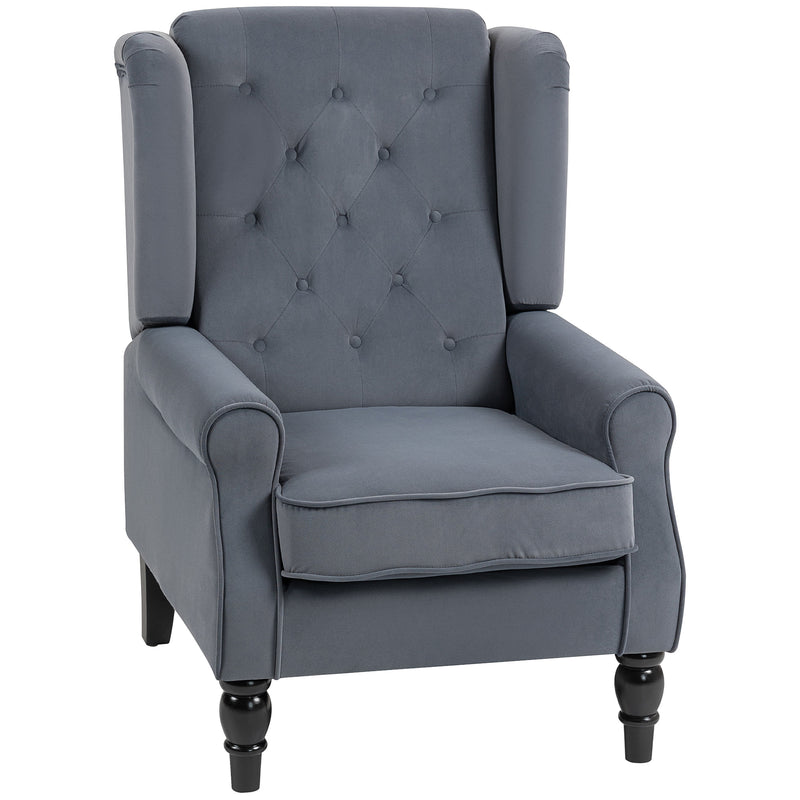Grey Wingback Accent Chair With Button Tufted Backrest For Living Room Or Bedroom Use