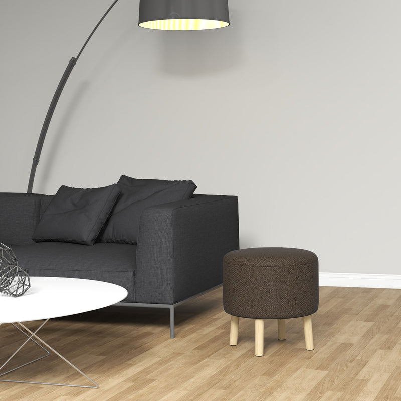 Round Ottoman Storage Stool with Padded Seat and Wood Legs for Living Room, Grey