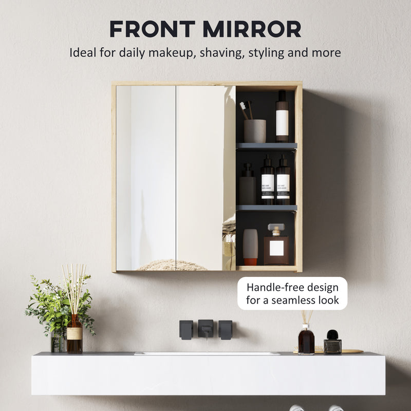 Five Shelf Mirrored Bathroom Wall Cabinet with Wood Effect Finish by HOMCOM
