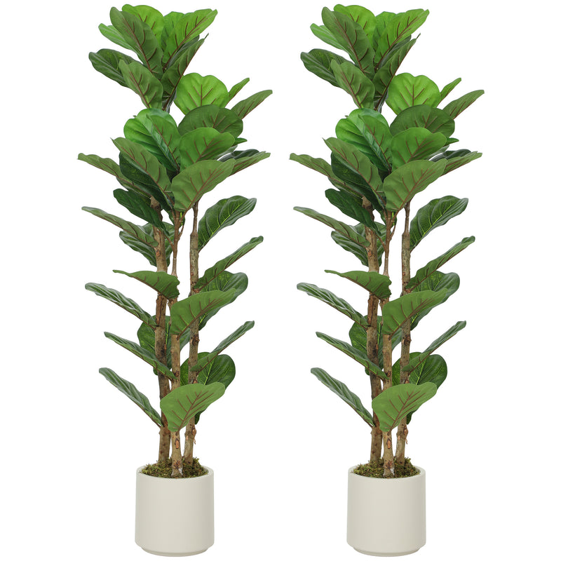 HOMCOM 120cm Set of 2 Artificial Fiddle Leaf Fig Trees - Green
