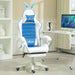 Image of a white and blue bunny ears gaming chair. 