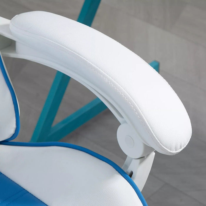 Image of a white and blue bunny ears gaming chair. 