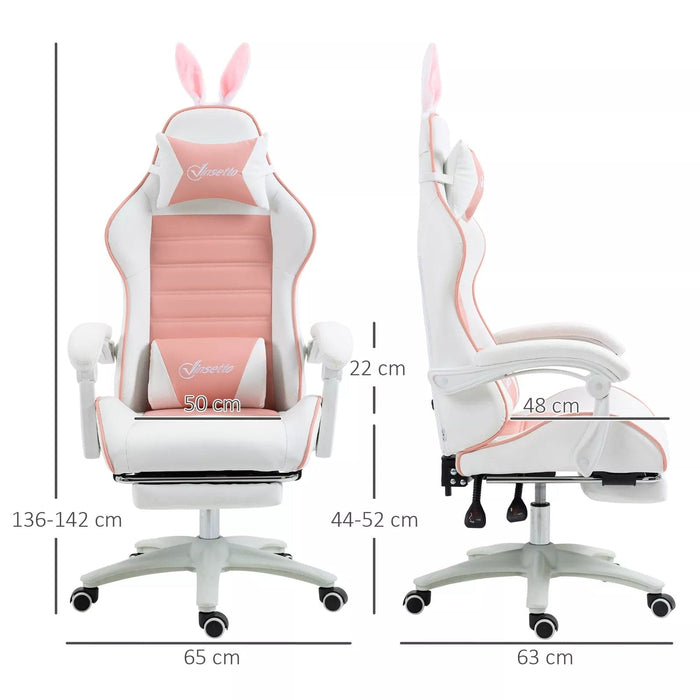 Image of a white and pink bunny ears gaming chair. 