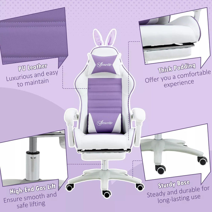 Image of a white and purple bunny ears gaming chair. 