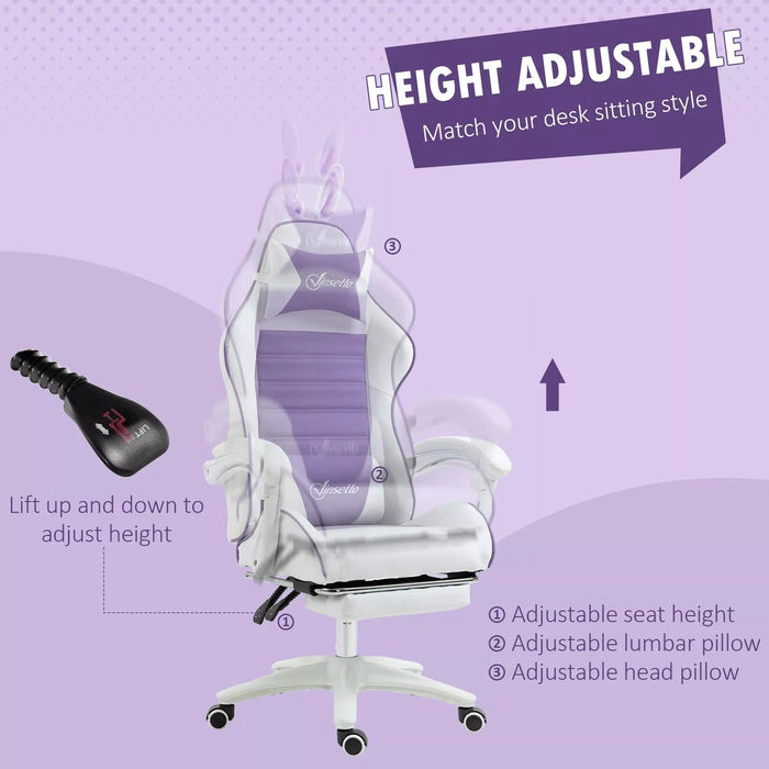 Image of a white and purple bunny ears gaming chair. 