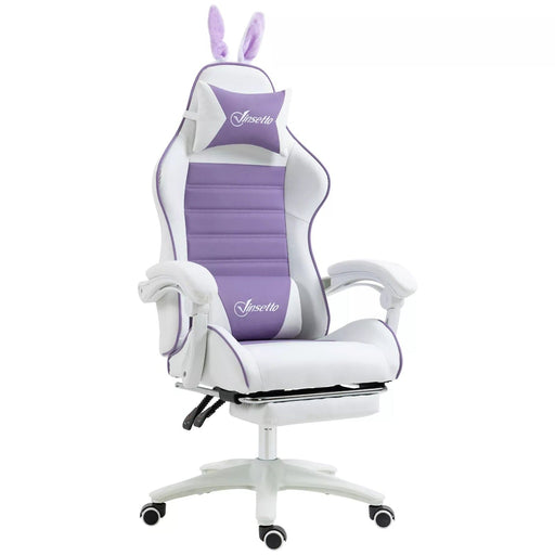 Image of a white and purple bunny ears gaming chair. 