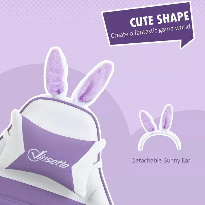 Image of a white and purple bunny ears gaming chair. 