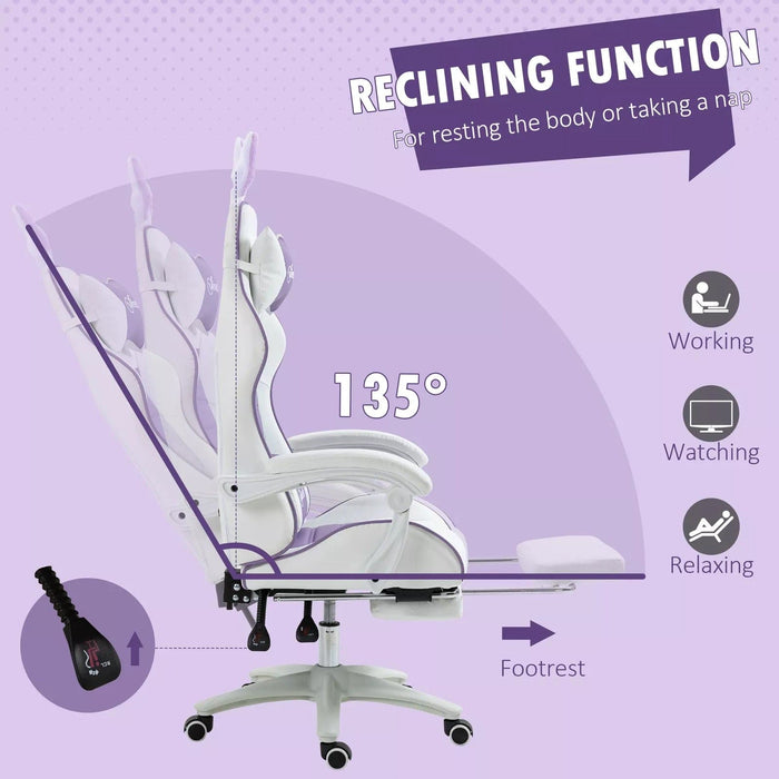 Image of a white and purple bunny ears gaming chair. 