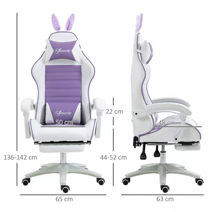 Image of a white and purple bunny ears gaming chair. 