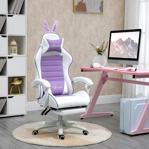 Image of a white and purple bunny ears gaming chair. 