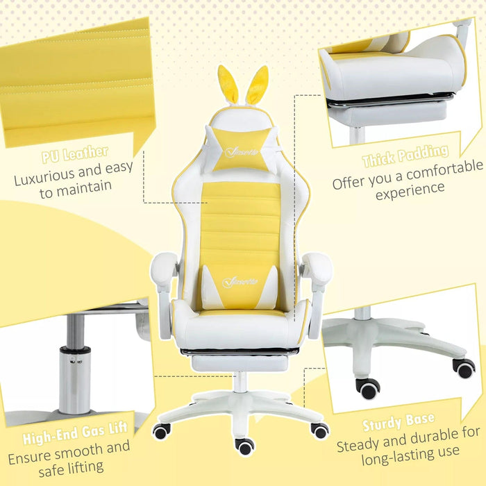 Image of a white and yellow bunny ears gaming chair. 