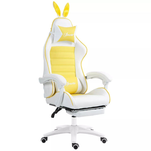 Image of a white and yellow bunny ears gaming chair. 