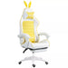 Image of a white and yellow bunny ears gaming chair. 