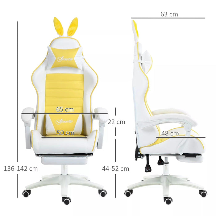 Image of a white and yellow bunny ears gaming chair. 