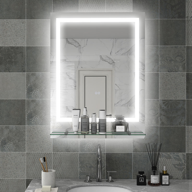 LED Bathroom Mirror with Adjustable Lights and Shelf Anti Fog Smart Touch Control White