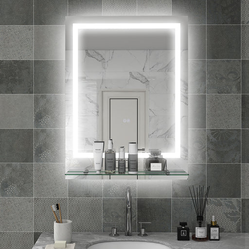 LED Bathroom Mirror with Adjustable Lights and Shelf Anti Fog Smart Touch Control White