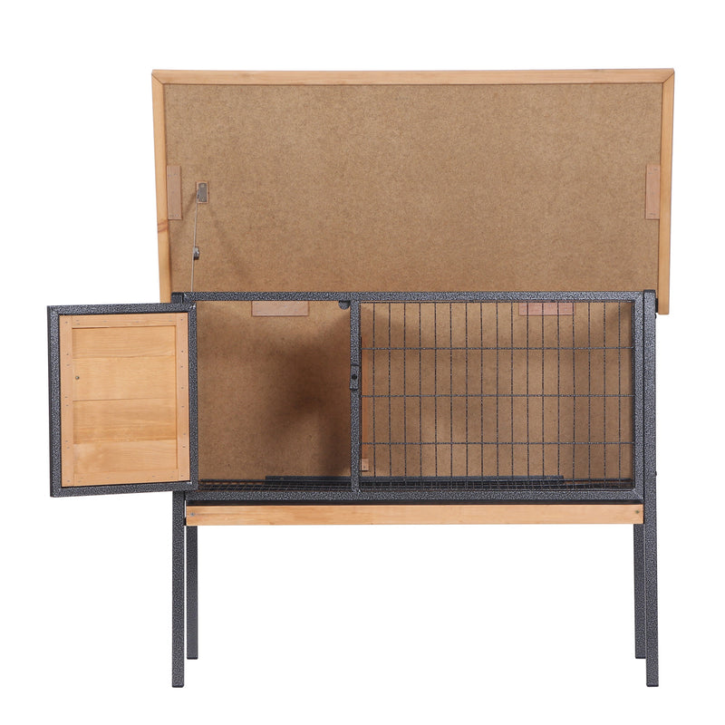 Wooden Guinea Pig Hutch Elevated Outdoor Pet House with Slide Out Tray Natural AOSOM