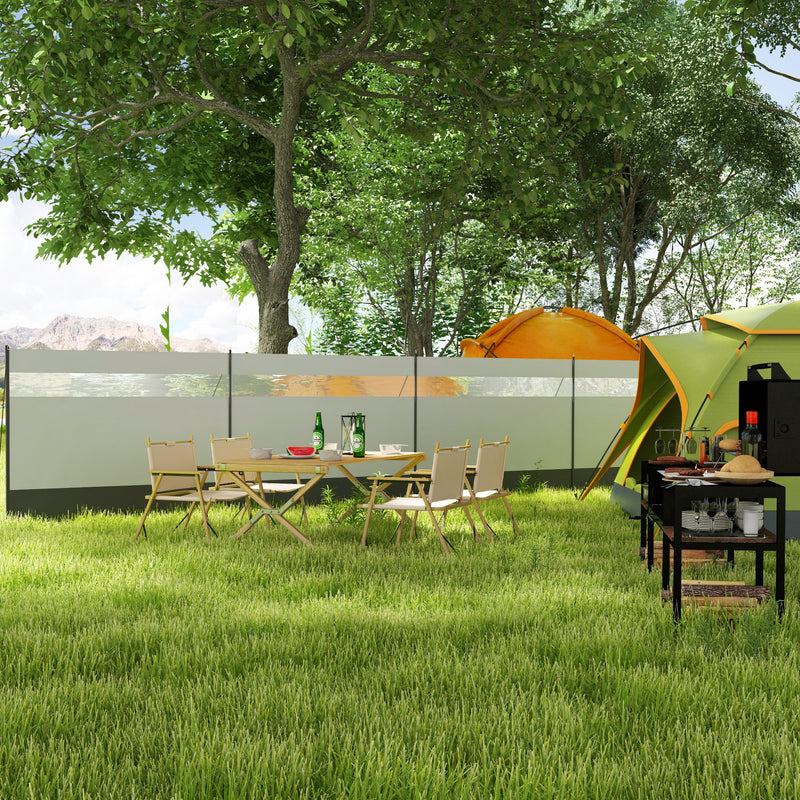 Camping Windbreak with Clear Windows and Steel Poles for Beach and Caravan Use Grey AOSOM