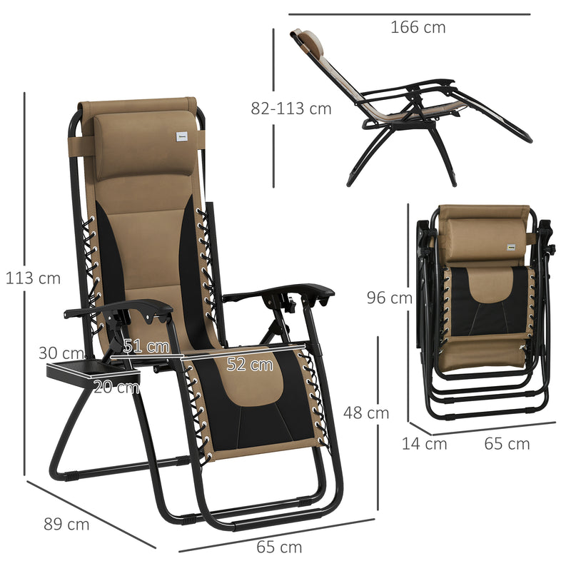 Set of 2 Zero Gravity Recliner Outdoor Chairs with Padded Seat and Cup Holder by Outsunny