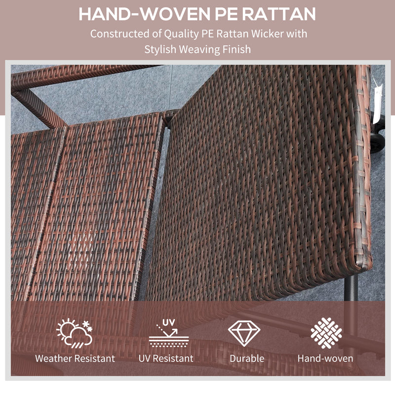 Set of 2 Cream White Rattan Sun Loungers with Adjustable Backrest and Wheels for Garden