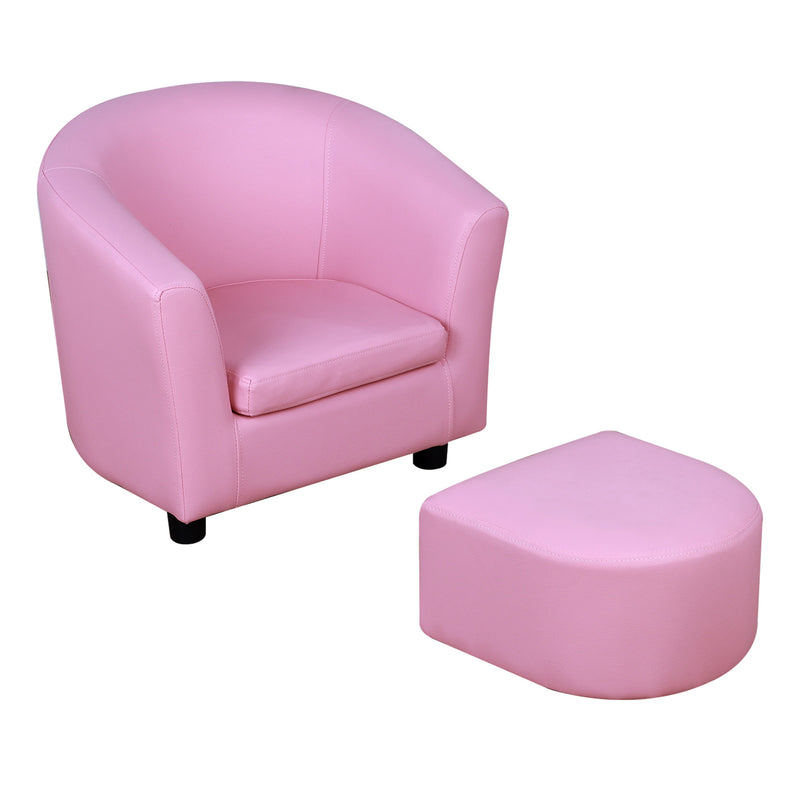 Kids Toddler Armchair With Footstool Thick Padded Seat For Reading And Play, Pink