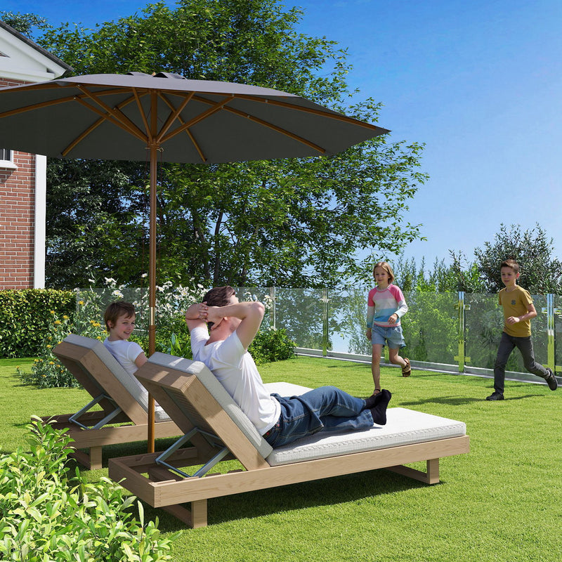 Dark Grey 3m Wooden Garden Parasol Adjustable Sun Shade for Patio or Decking by Outsunny