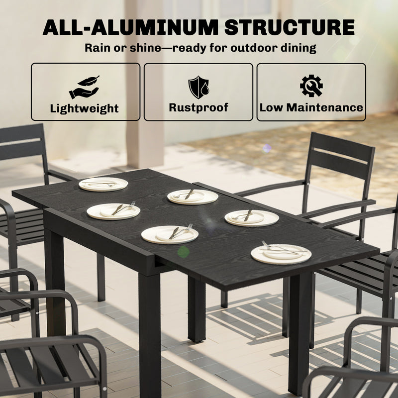 Extendable Outdoor Dining Table for 4 to 6 People with Easy Clean Wood Effect Top Black
