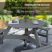 6 Seater Round Wooden Picnic Table With Benches and Parasol Hole for Garden and Patio Grey by Outsunny Outsunny