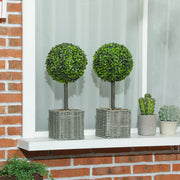 Set of 2 Artificial Boxwood Topiary Plants in Woven Pots Ideal for Home or Office Green