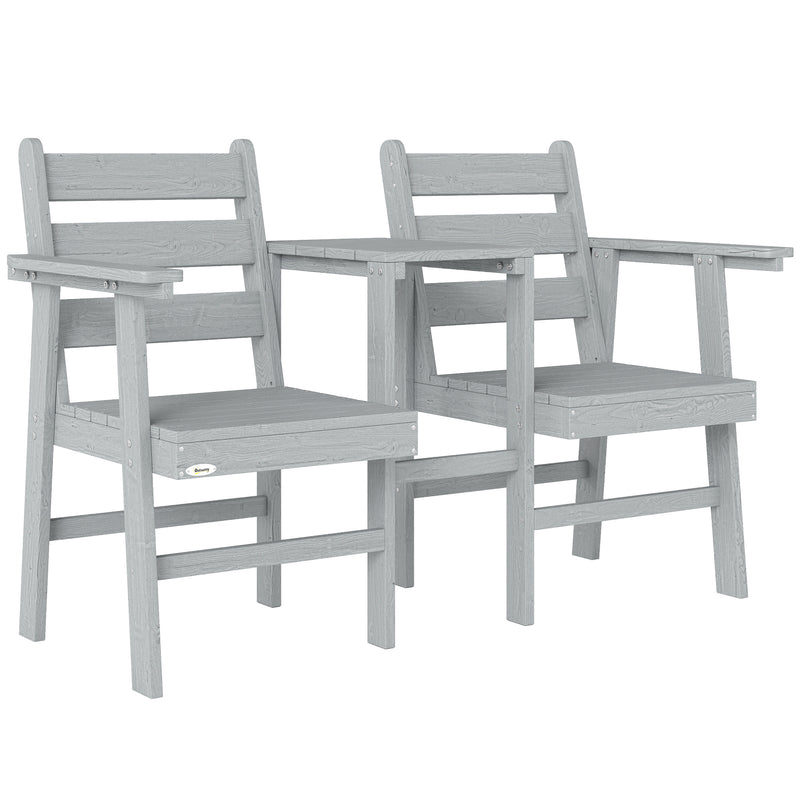Garden Bench with Built In Table for Two Comfortable Outdoor Seating Grey Outsunny