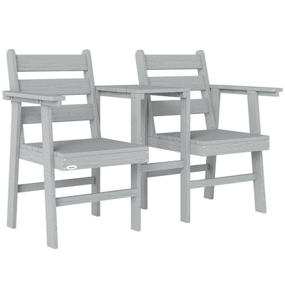 Garden Bench with Built In Table for Two Comfortable Outdoor Seating Grey Outsunny