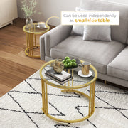 Set of 2 Nesting Round Coffee Tables with Tempered Glass Tops for Living Room, Gold Tone