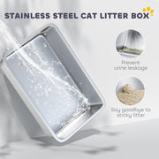 Extra Large Stainless Steel Cat Litter Tray with Odour Control and High Sides, Silver