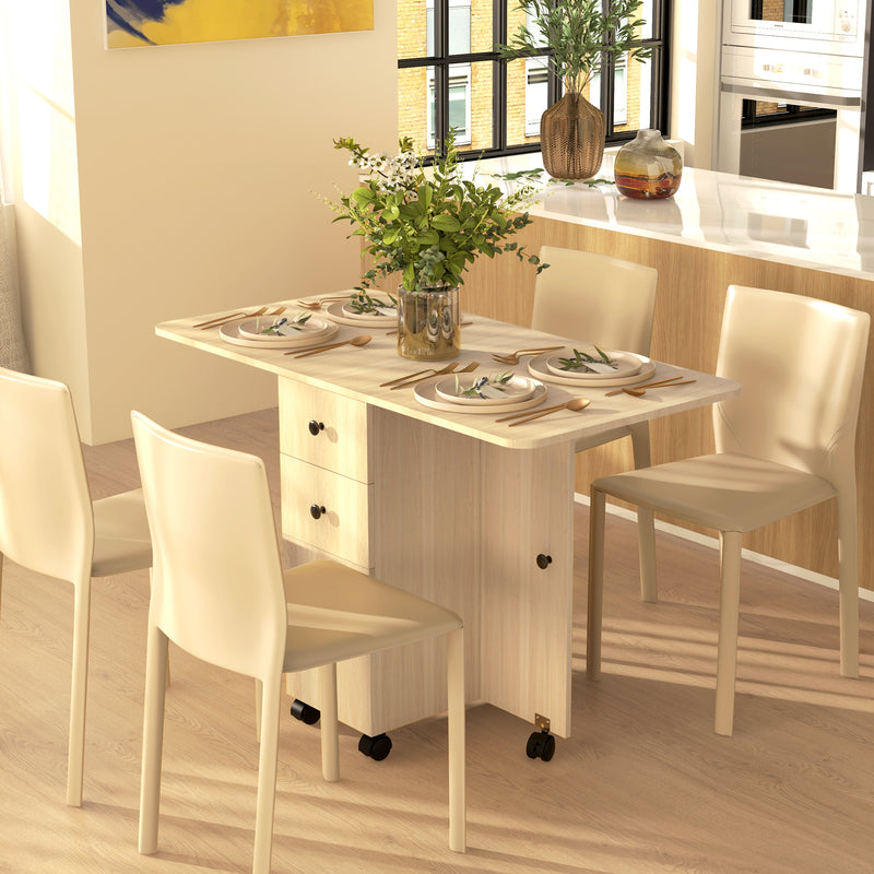 6 Seater Drop Leaf Dining Table with Storage Wood Effect by HOMCOM