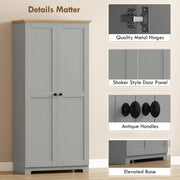 Tall Grey Freestanding Storage Cabinet For Kitchen with 4 Shelves - Modern Design 80x48x172cm Homcom