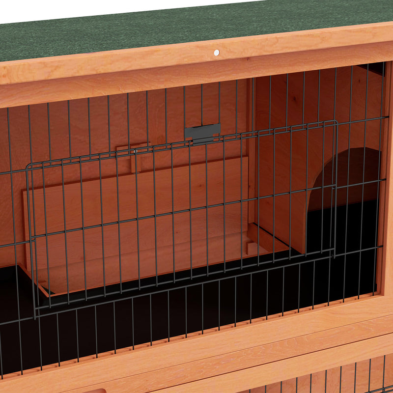 Two Tier Wooden Rabbit Hutch with Run 102cm Large Guinea Pig Cage for Outdoors Orange