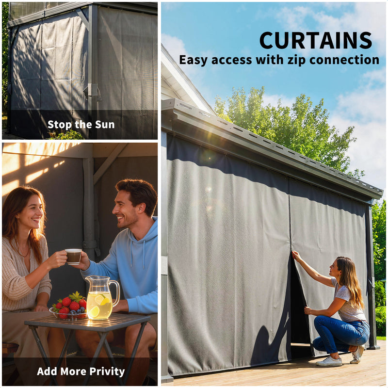 Lean To Steel Roof Garden Pergola With Netting Ideal For Patios And Outdoor Shade Dark Grey AOSOM